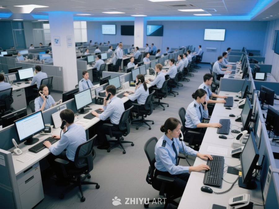 呼叫中心员工忙碌工作场景 148