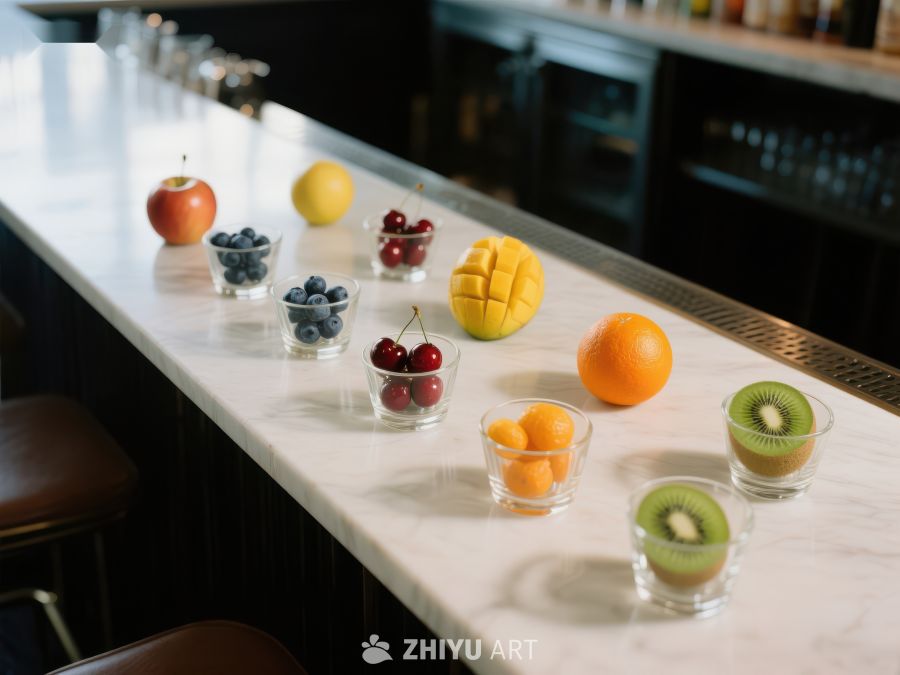 吧台上的新鲜水果与果杯 9