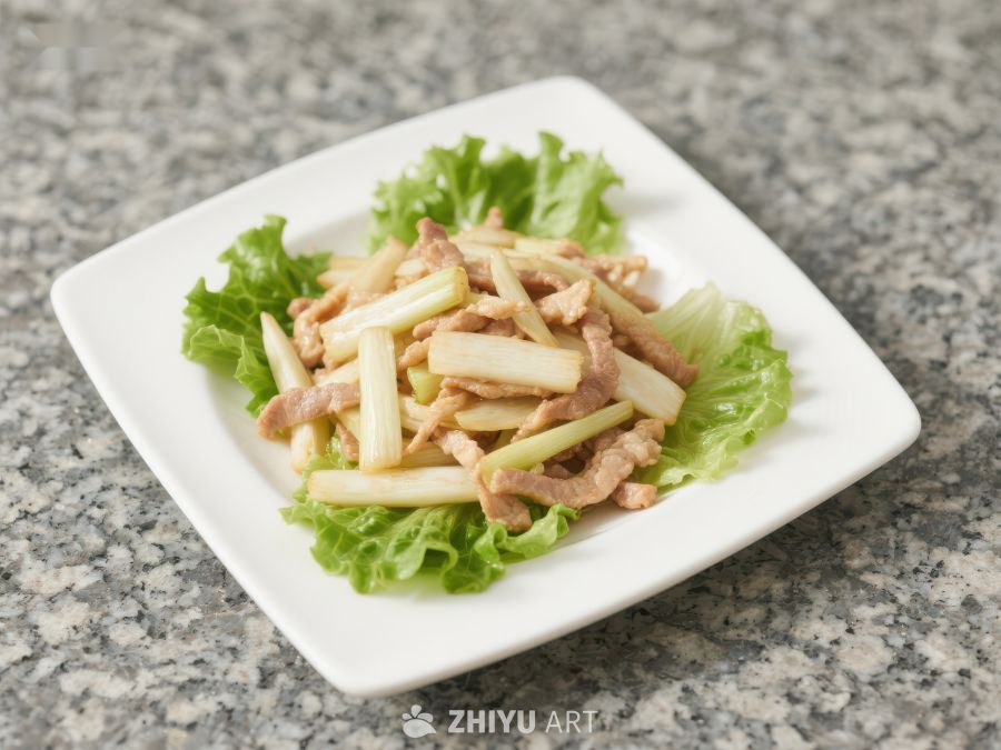 芹菜炒肉丝摆盘 672