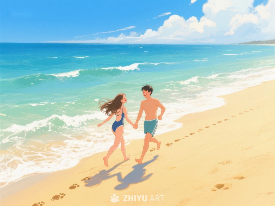 海滩漫步的年轻情侣 248