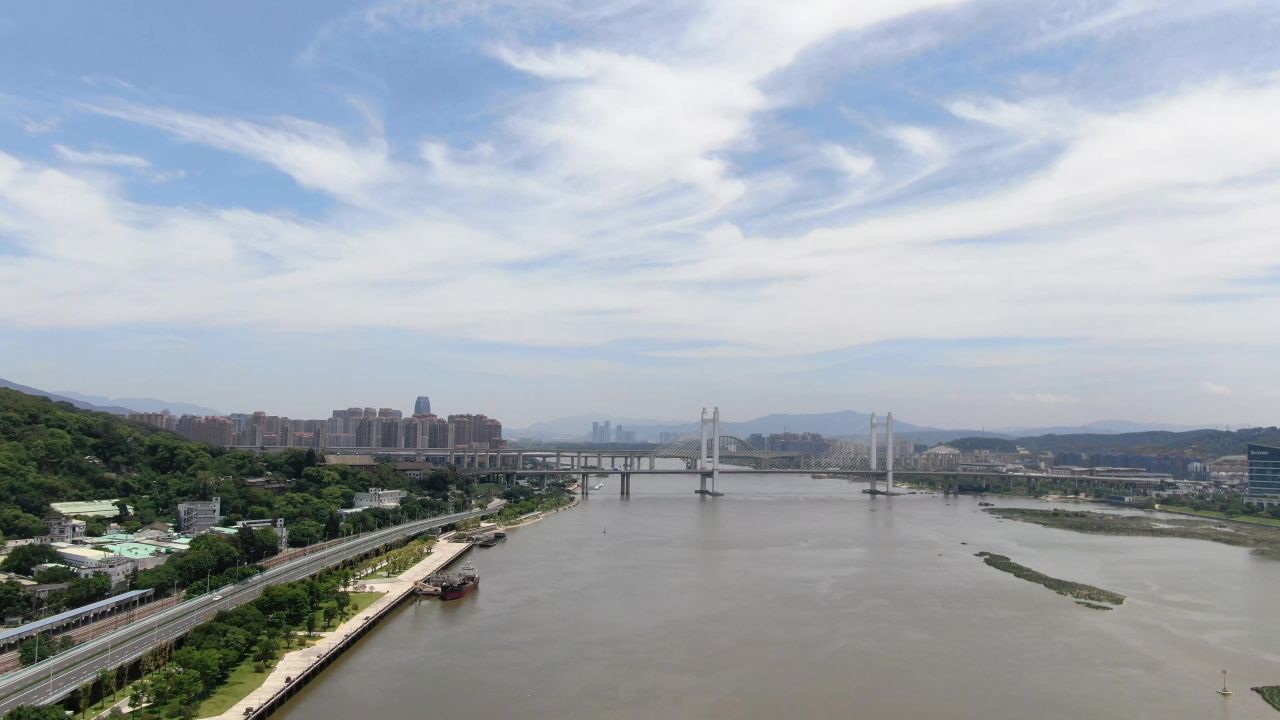  福州闽江风光交通航拍桥梁