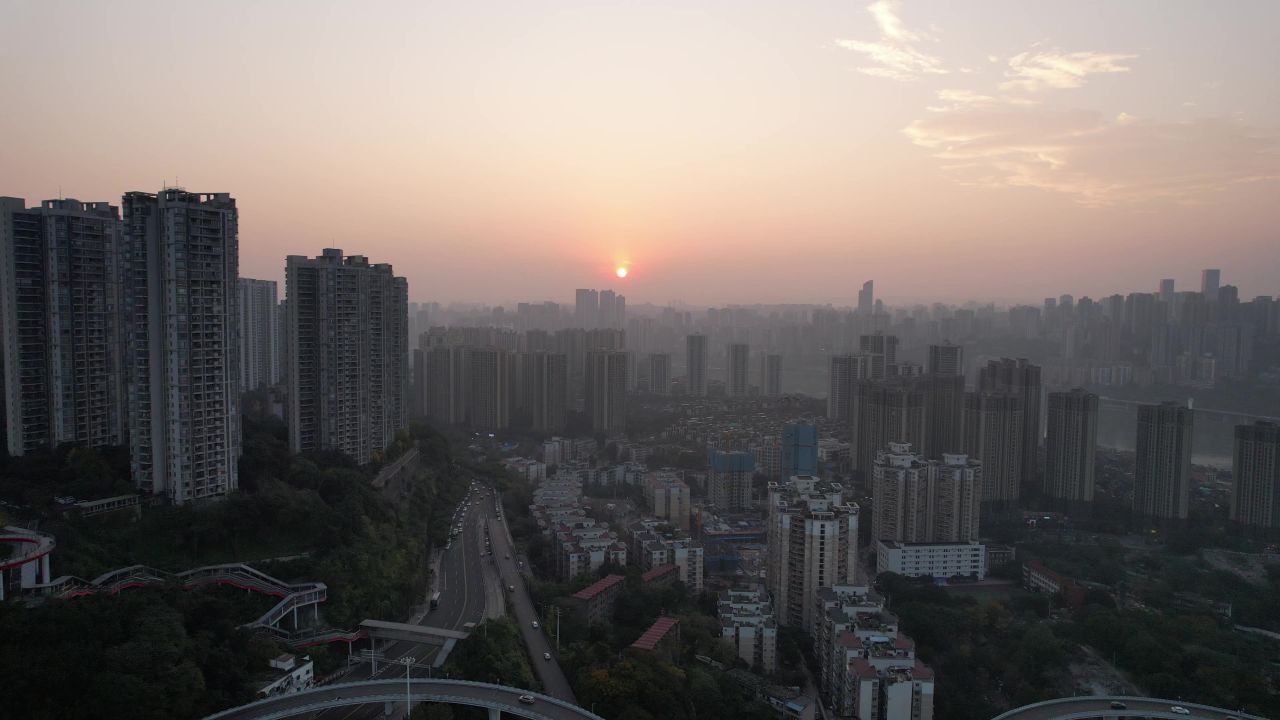  重庆夕阳晚霞日落航拍