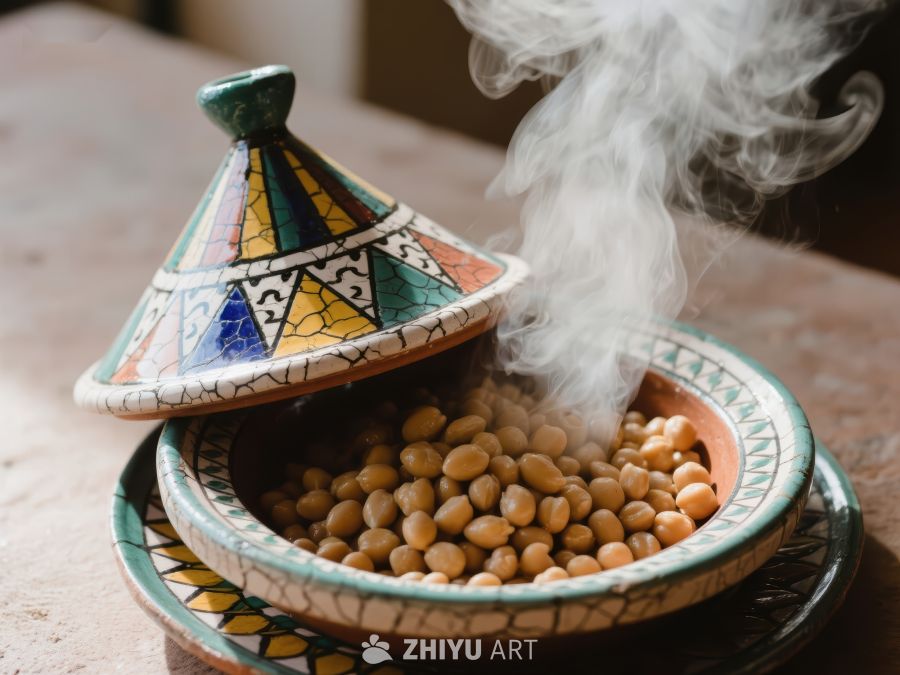 热气腾腾的陶瓷锅中的鹰嘴豆 495