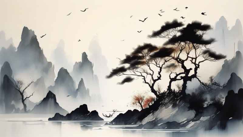 古风山水画唯美背景图 78
