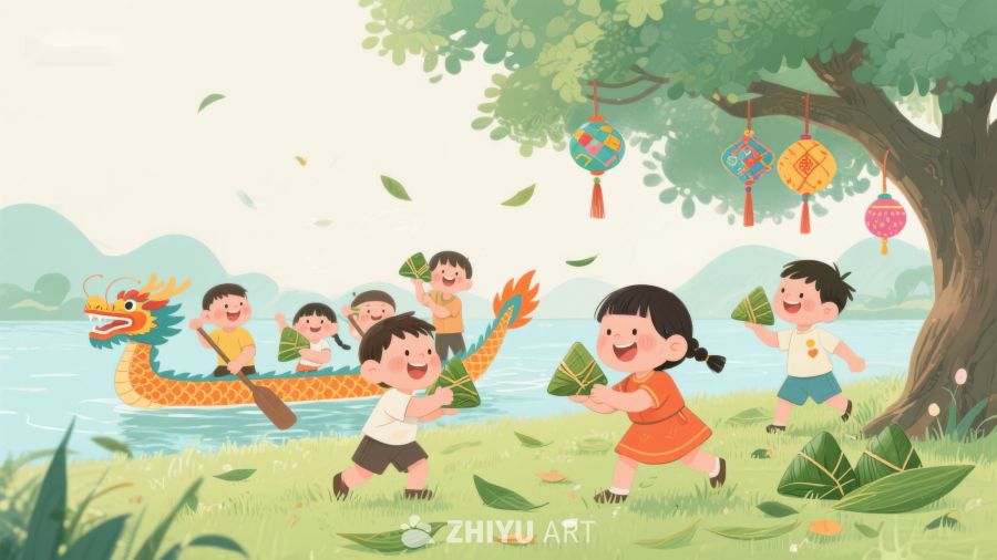 端午节儿童划龙舟包粽子 40