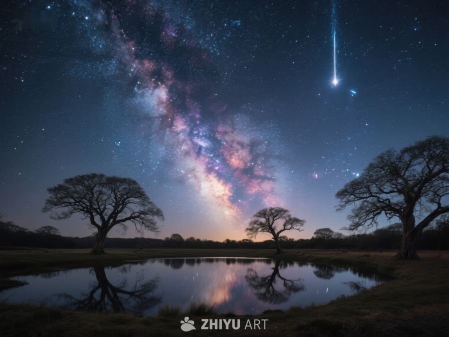 银河夜空下的静谧树影 541