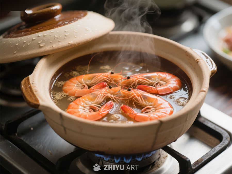 砂锅煮虾，热气腾腾 660