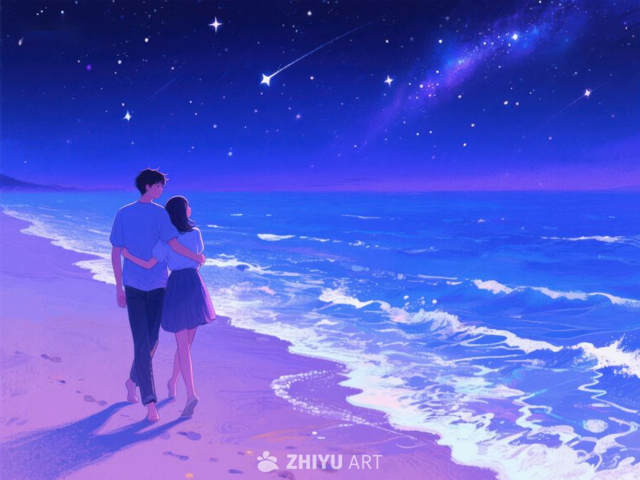 夜空下的海边漫步 949