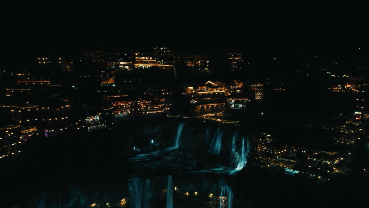  旅游景区湖南湘西芙蓉镇夜景延时