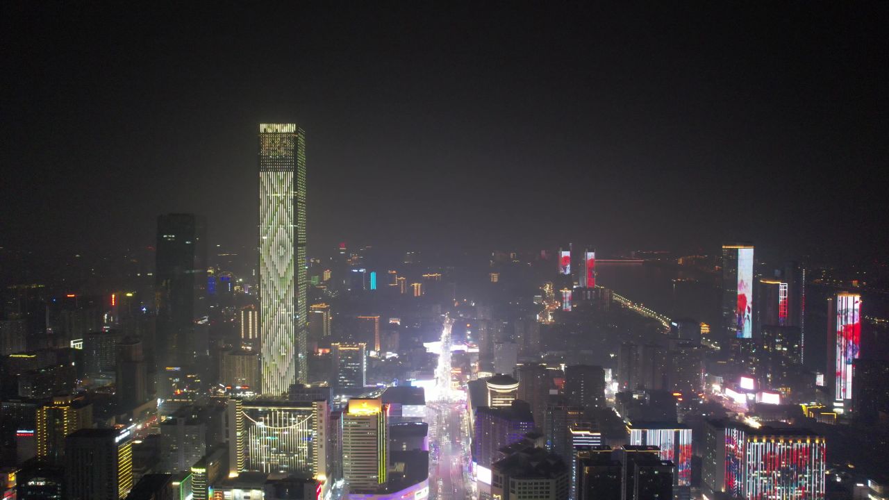 湖南长沙城市夜景灯光航拍