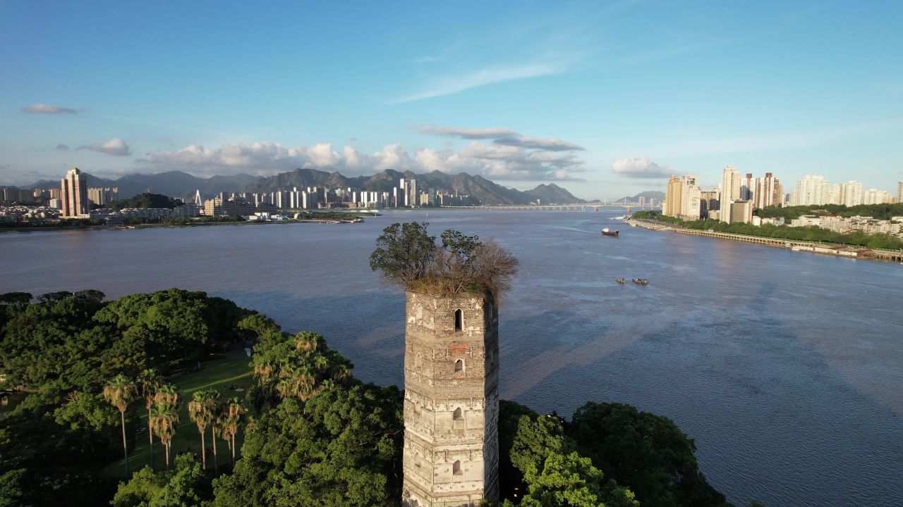 浙江温州江心屿4A景区航拍 