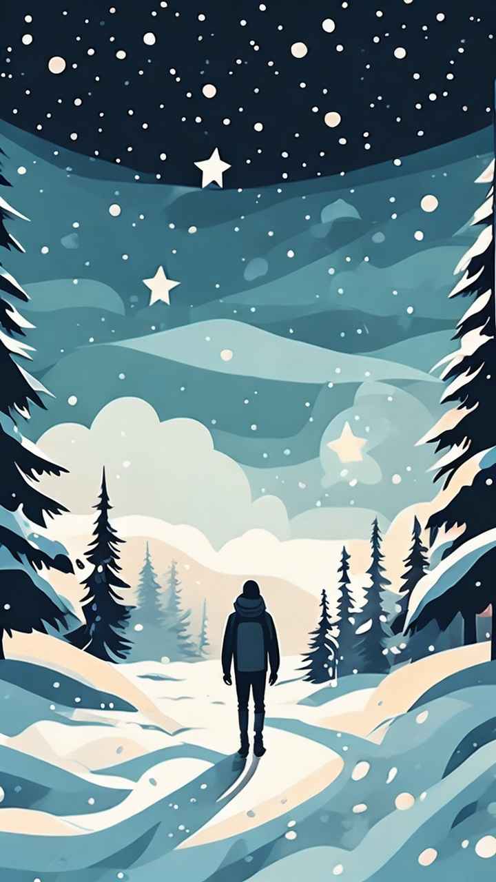 圣诞节下雪插画简约风格 28