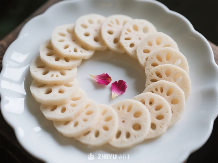 莲藕片摆盘，点缀花瓣 223