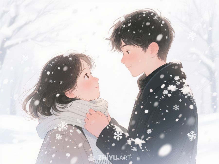 冬日雪中情侣温馨对视 122