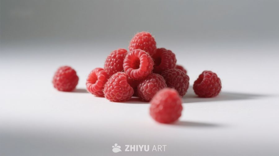 新鲜红莓堆叠静物图