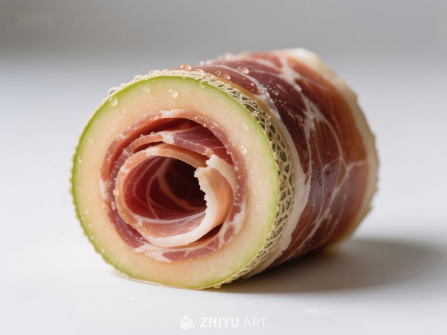 火腿包裹瓜片的美食卷