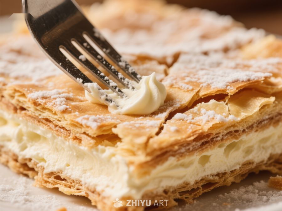 叉子切割奶油千层酥 70