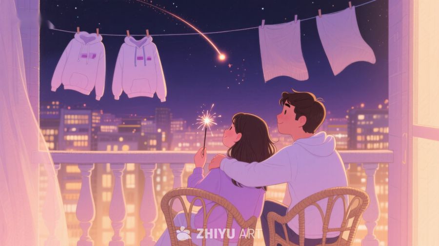 夜景阳台上的温馨时刻 541