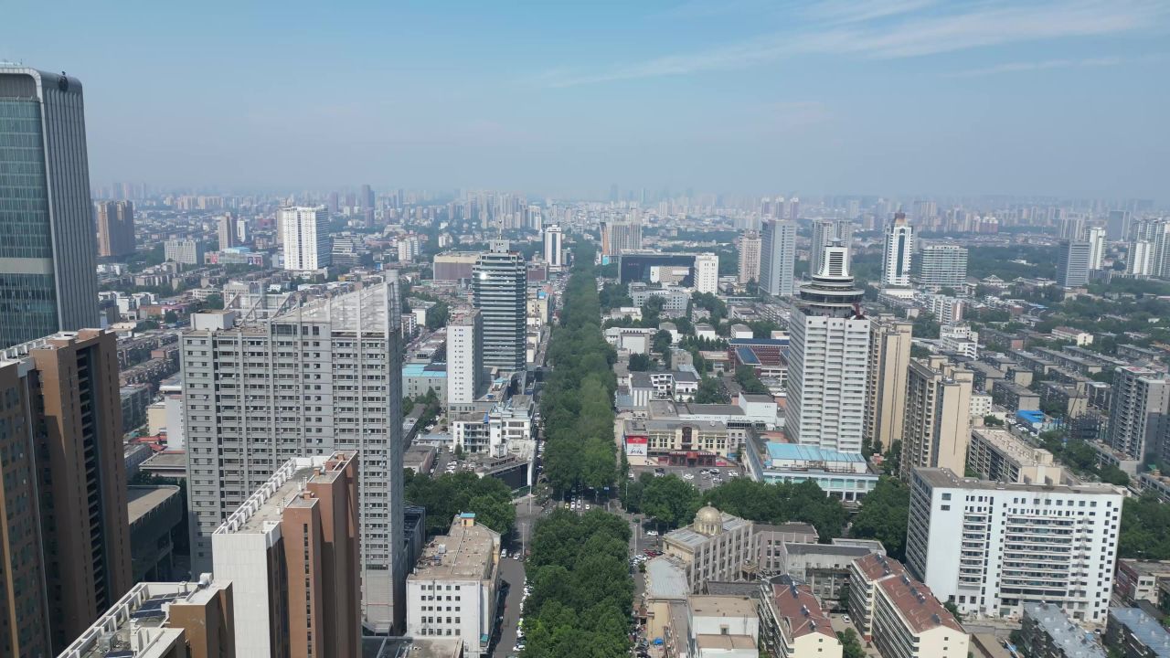 航拍山东淄博城市风光 