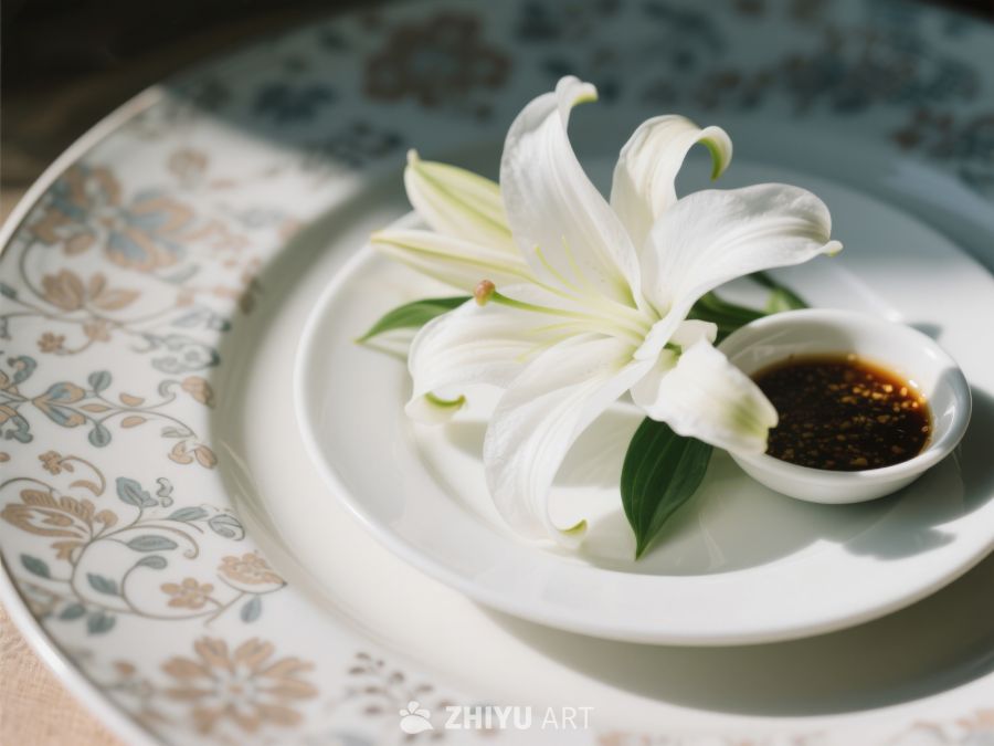 白百合与酱油碟的雅致摆盘 5