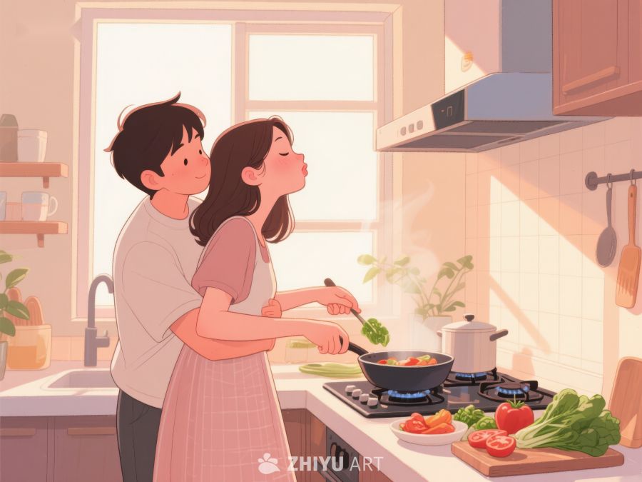 厨房温馨时刻：两人共同烹饪 36