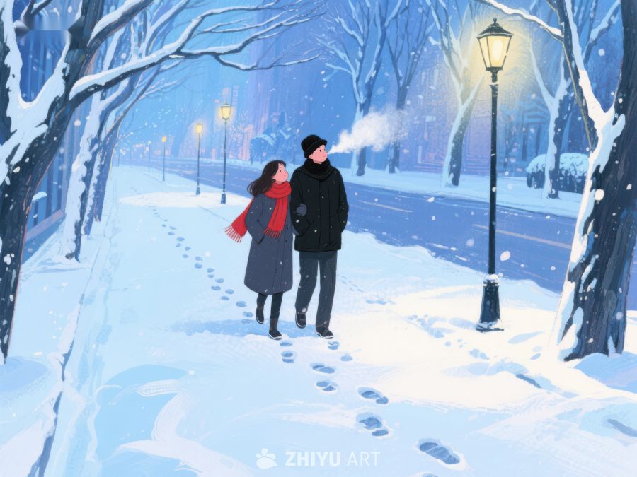 冬夜漫步：情侣雪中散步 175