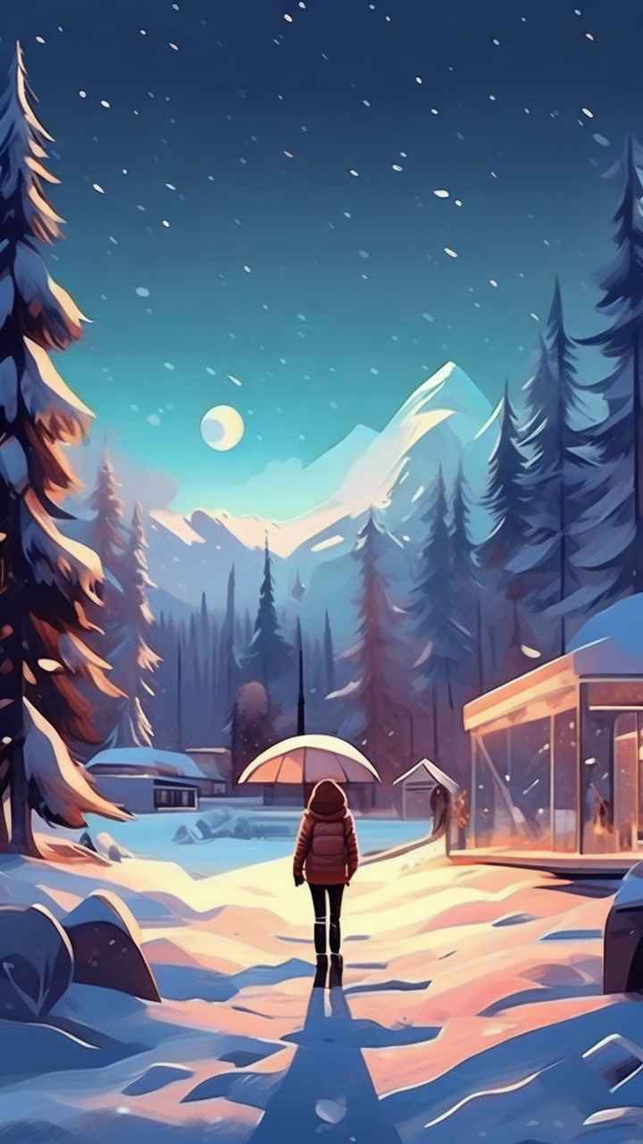 冬季背景图插画雪山雪景 89
