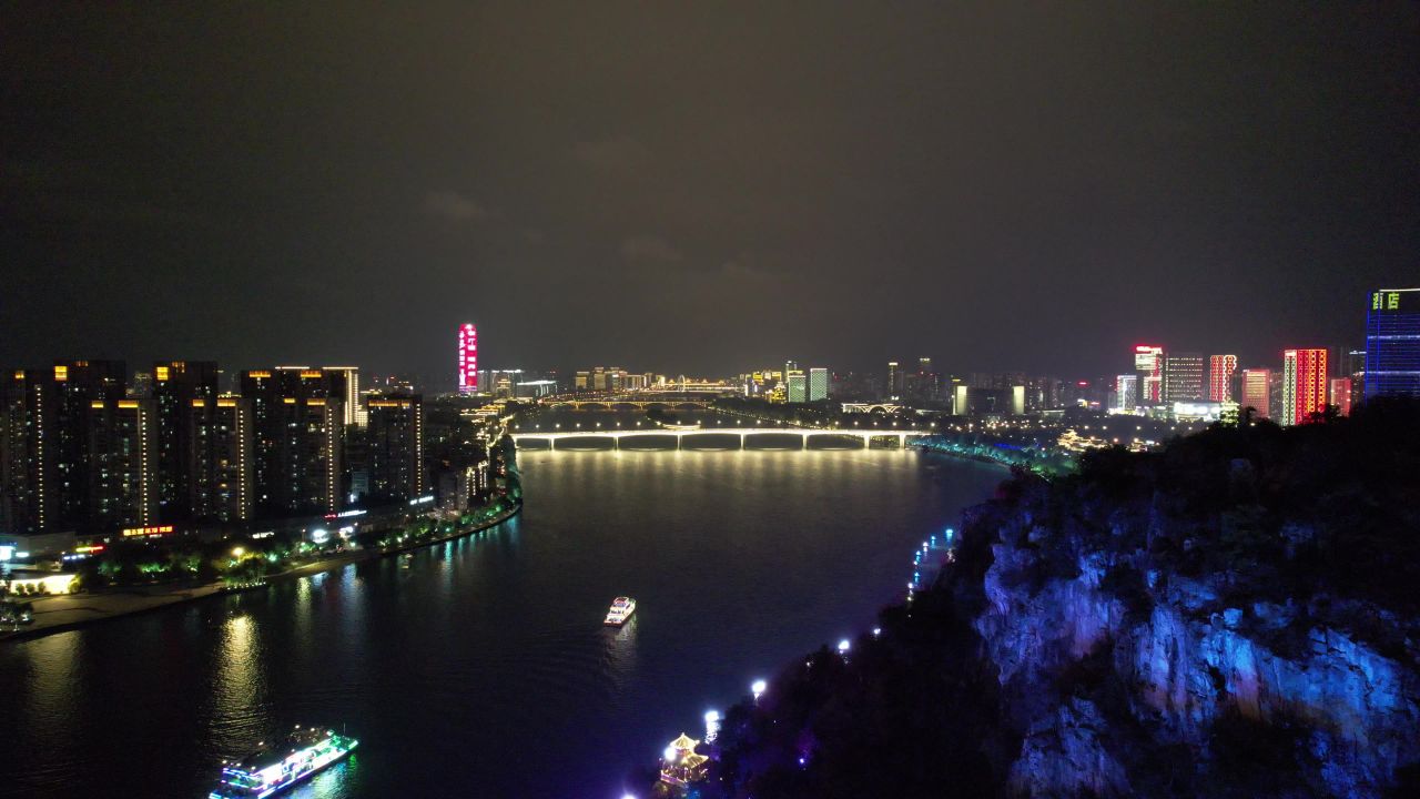 柳州柳江夜景游船航拍