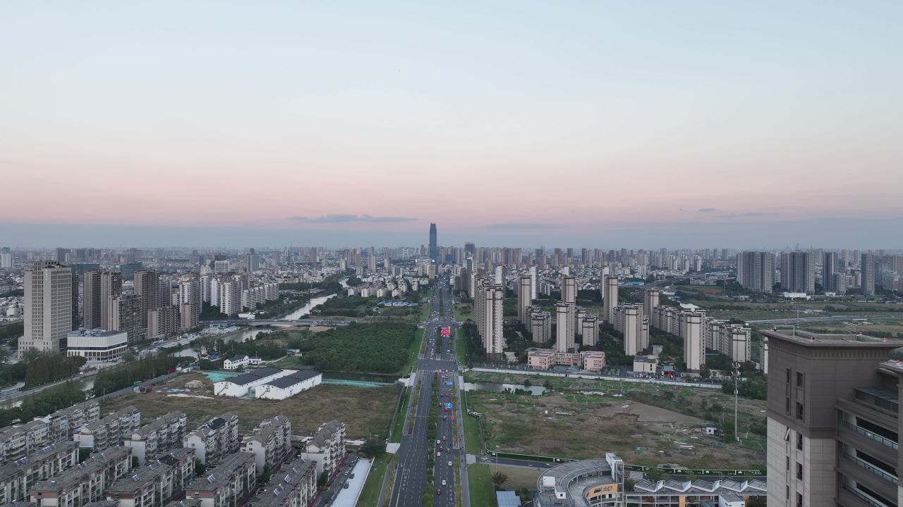 4K航拍昆山城市日落风光大景 6