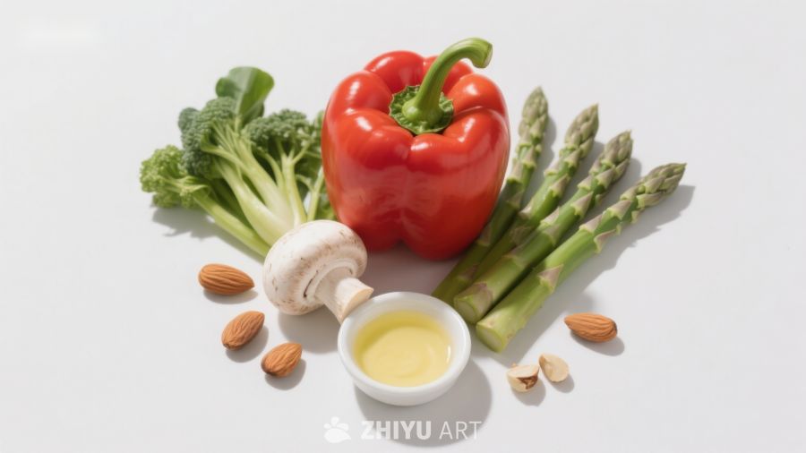 新鲜蔬菜与坚果食材组合