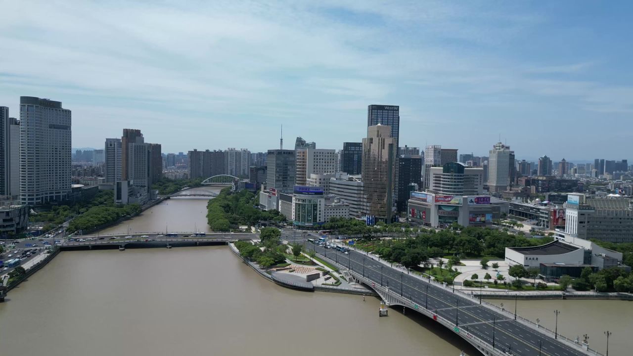 航拍浙江宁波东门口商业广场