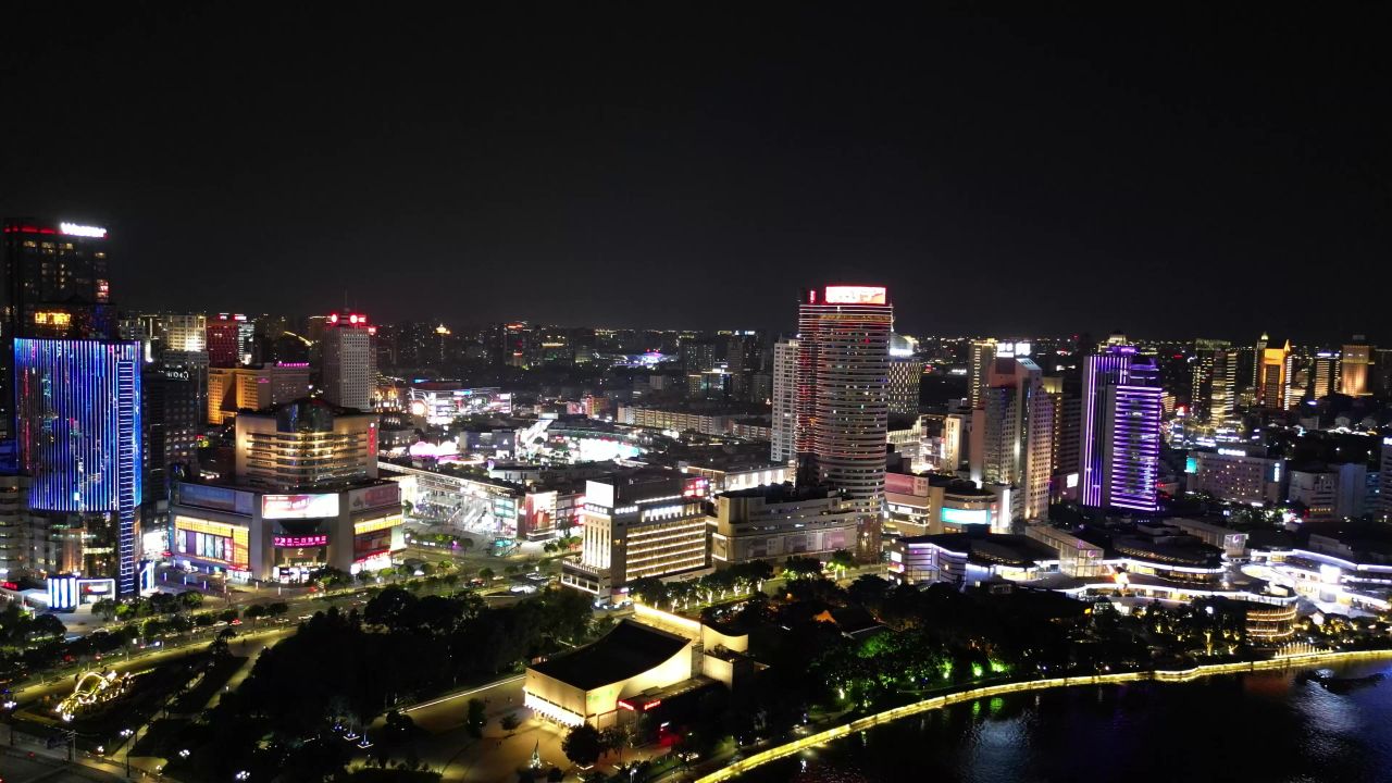  航拍浙江宁波中山东路大东门夜景
