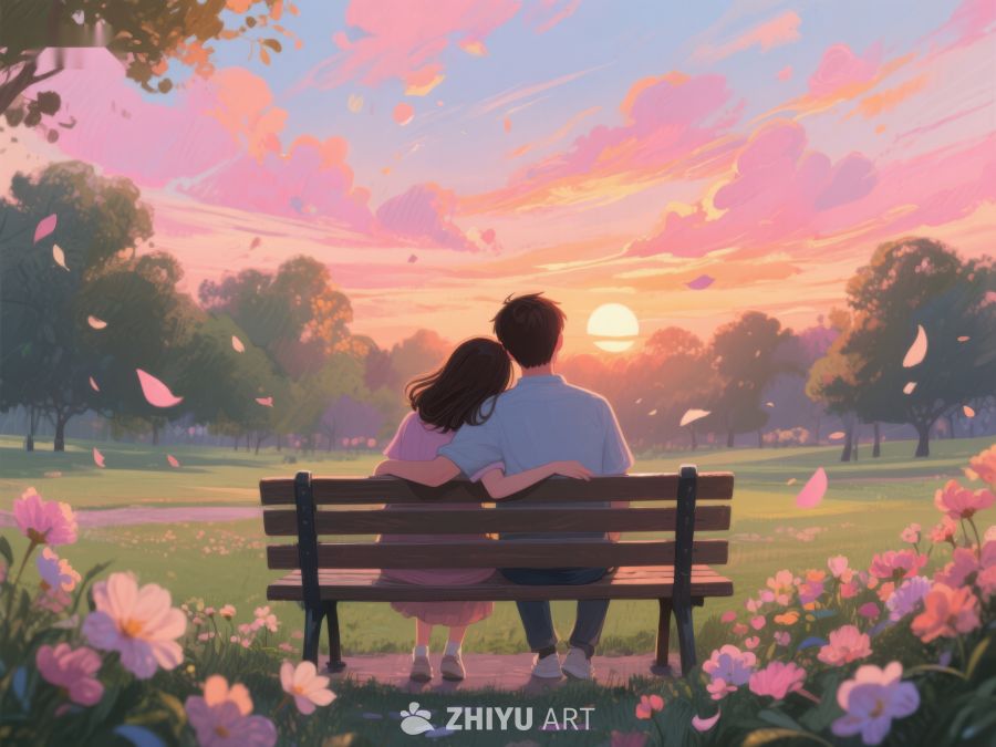 公园长椅上的浪漫黄昏 210