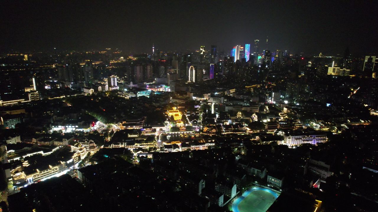 江苏南京城市夜景灯光航拍 