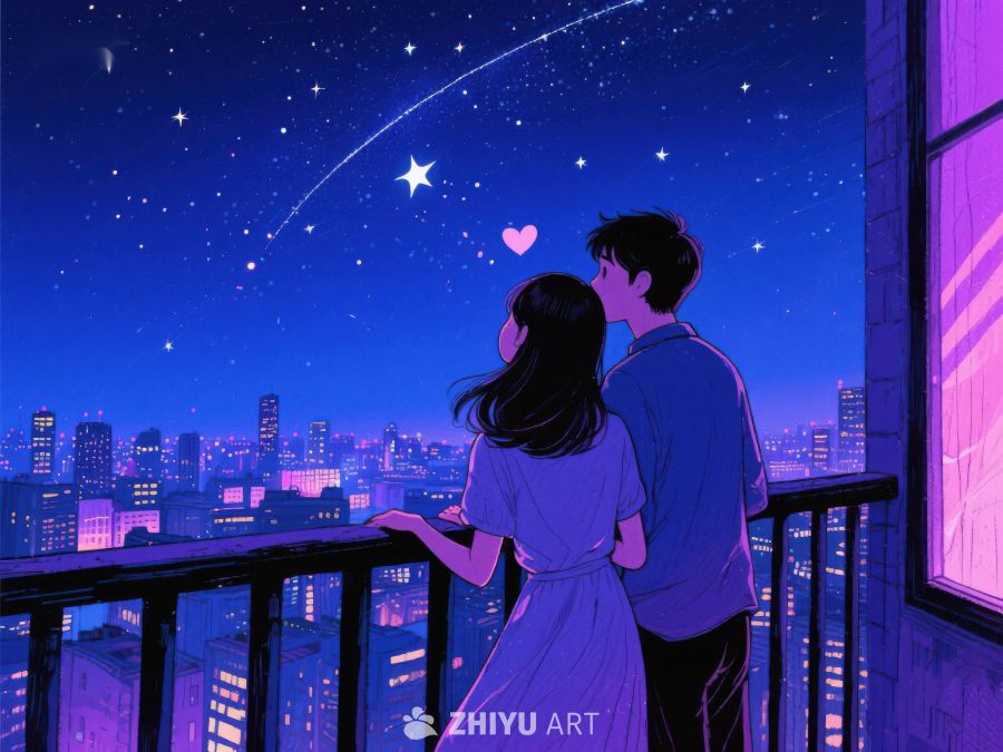 夜空下的情侣眺望流星 1030