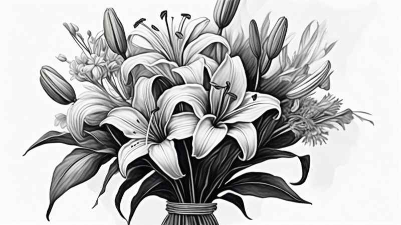 百合捧花插画平涂 11
