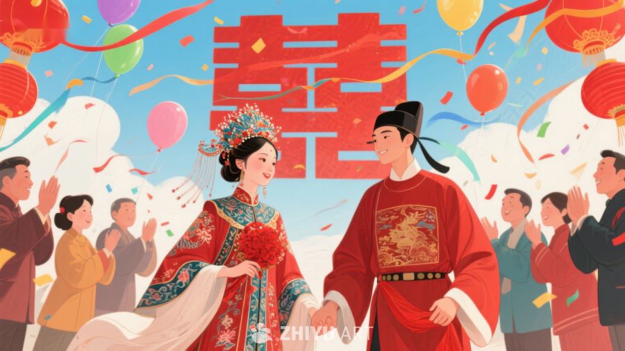传统婚礼场景，新人喜结良缘 35