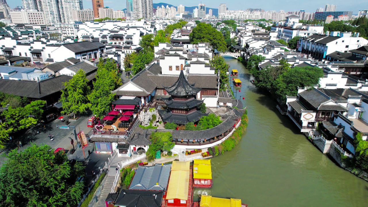 4K航拍南京5A景区夫子庙秦淮河游船江南贡院