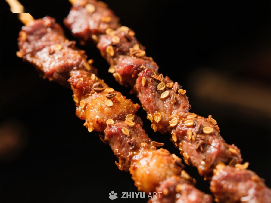 美味烤肉串，撒满香料 432