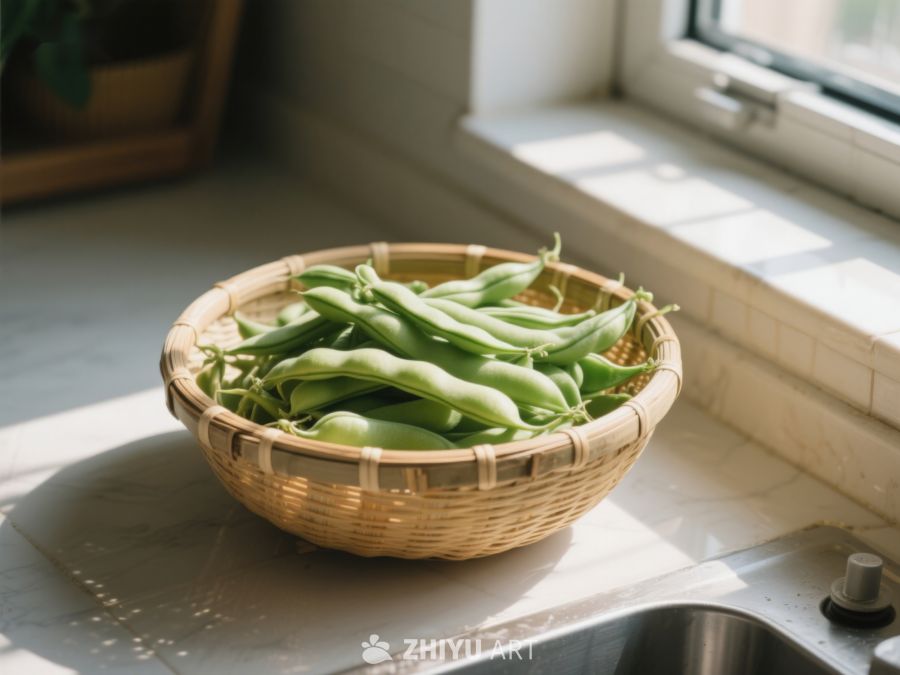 竹篮中的新鲜豆荚 613