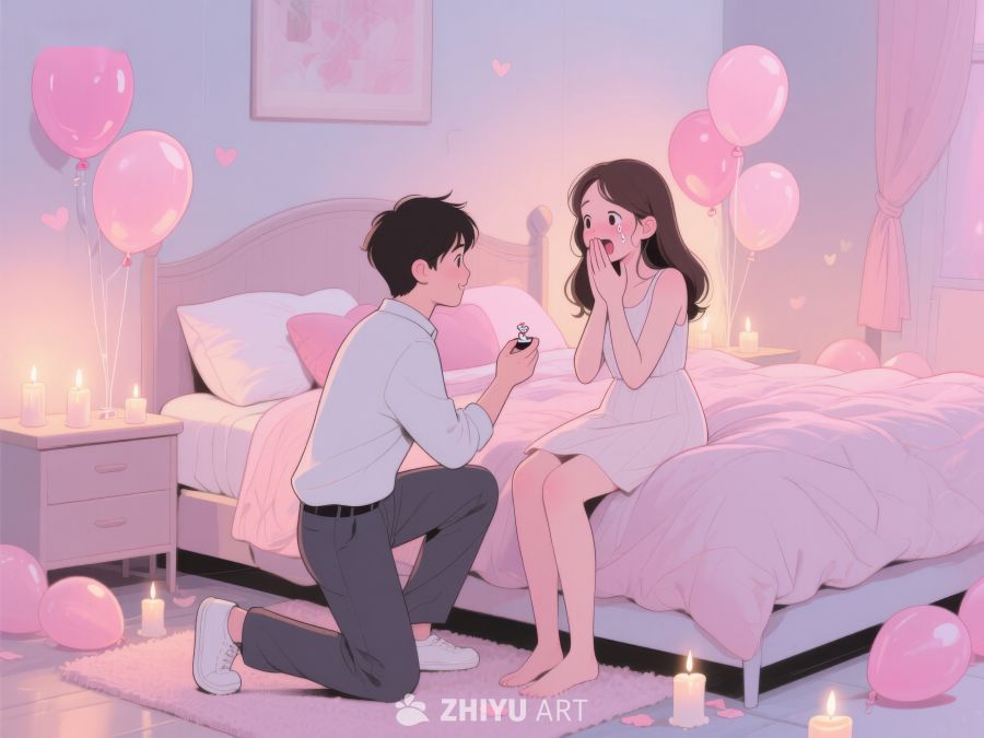 浪漫求婚场景，温馨卧室布置 419