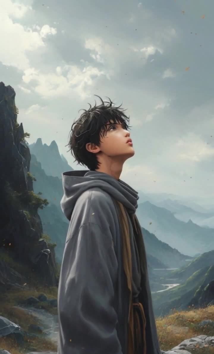 一个留着黑色短发的年轻男子，身穿灰色连帽衫，搭配棕