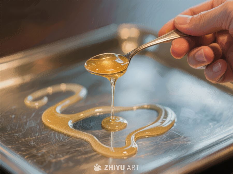 蜂蜜缓缓流淌，勺子绘制图案 240