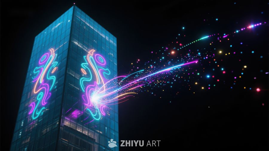 夜空下的霓虹建筑 879