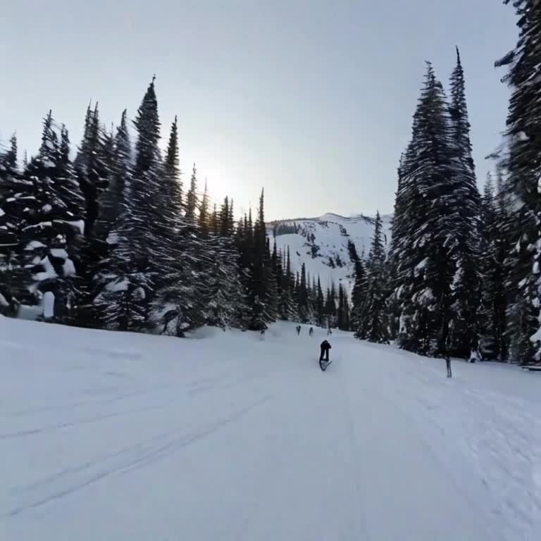 白雪覆盖的山坡，稀疏的树林点缀其间，远方可见山顶。