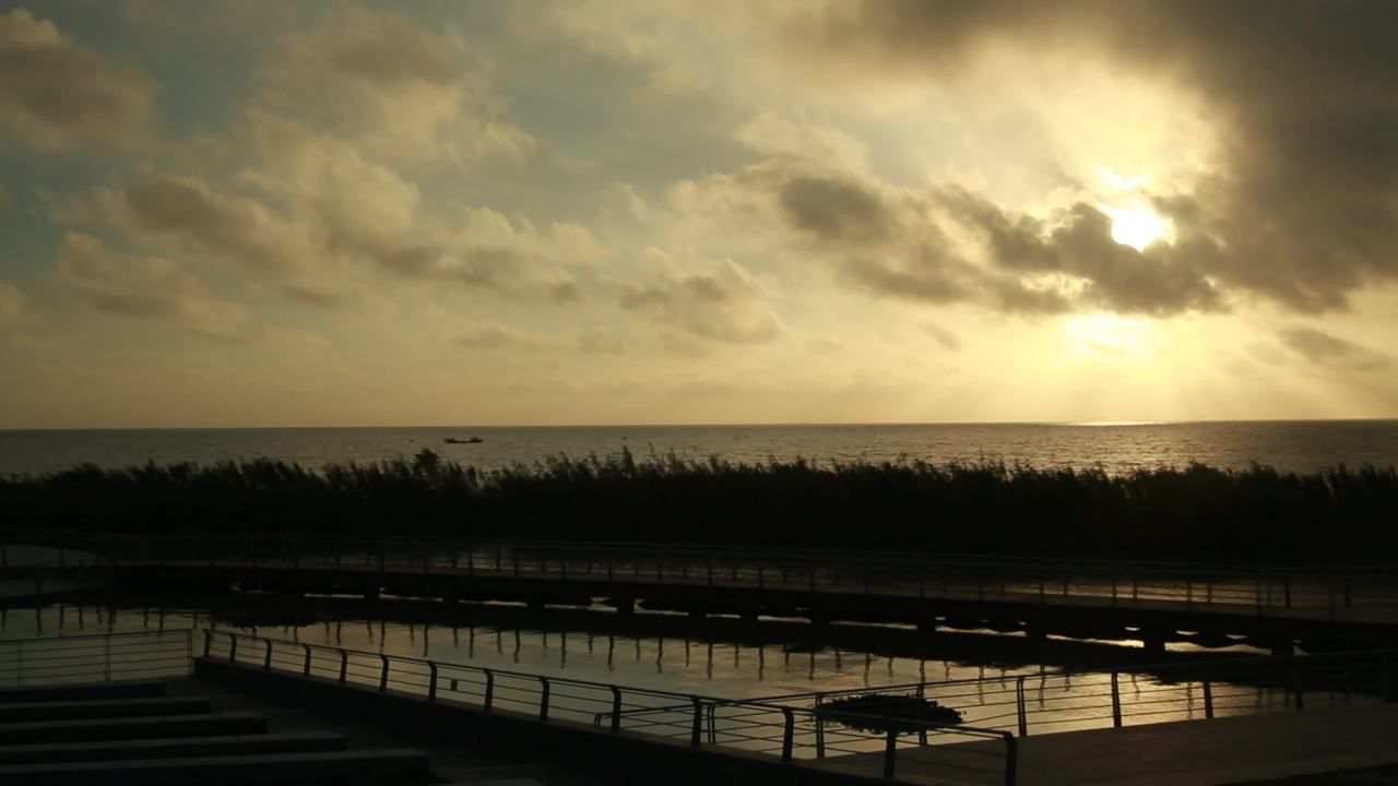 湖边晨练