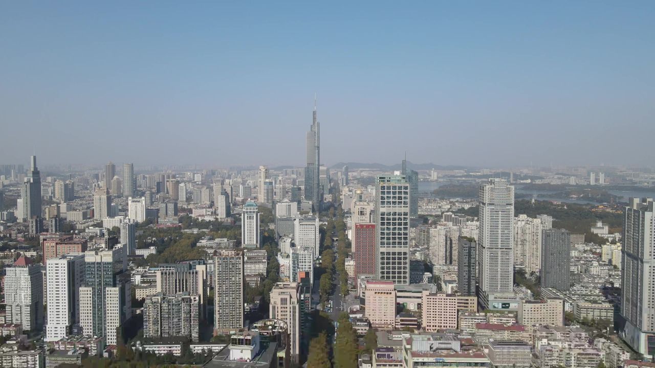 江苏南京新街口商务建筑高楼航拍