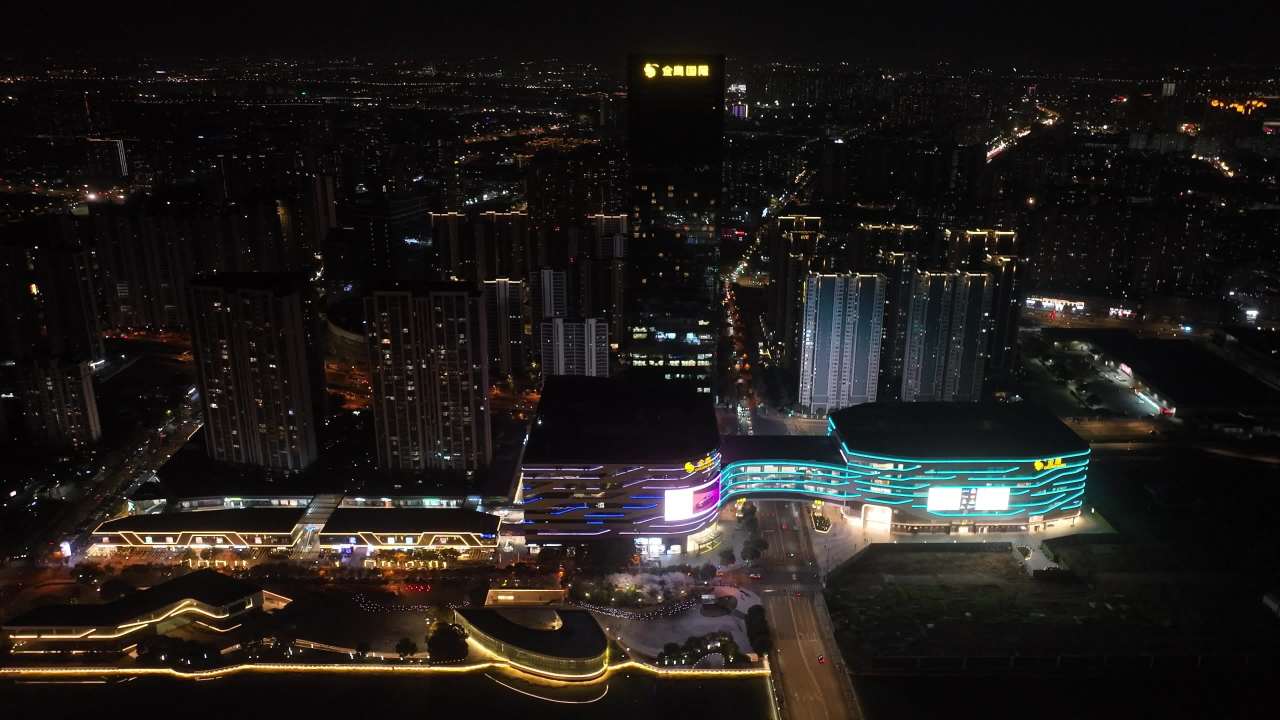 4K航拍昆山城市夜景璀璨灯光风光建筑 2