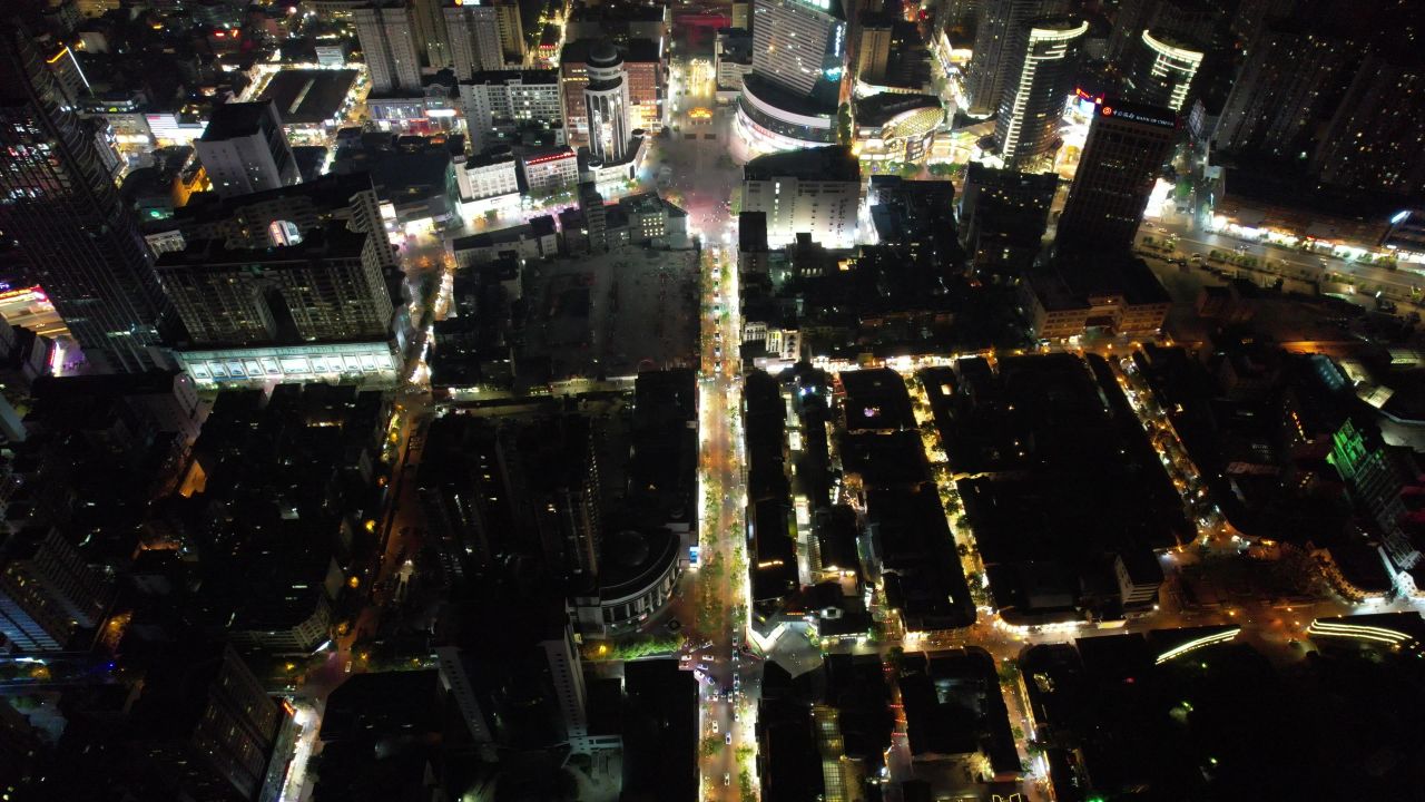 云南昆明城市夜景灯光航拍