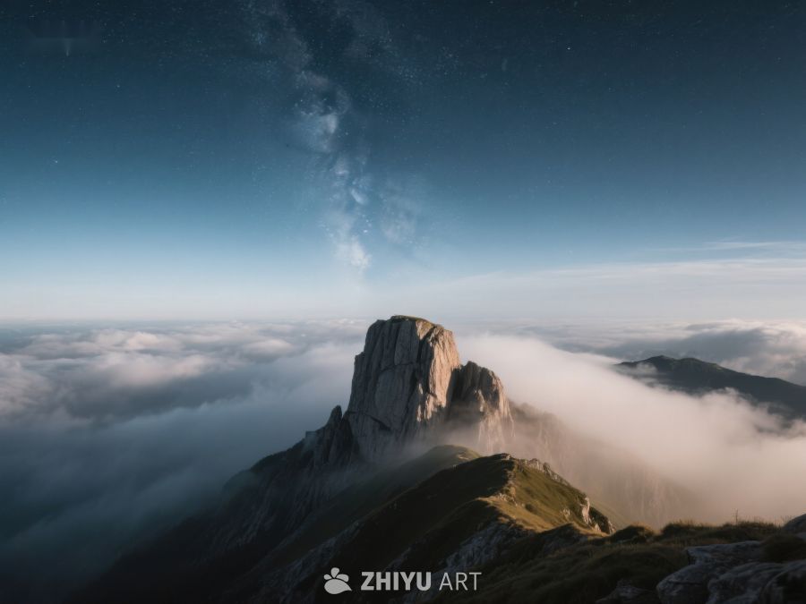 云海之上，夜空下的山峰 600